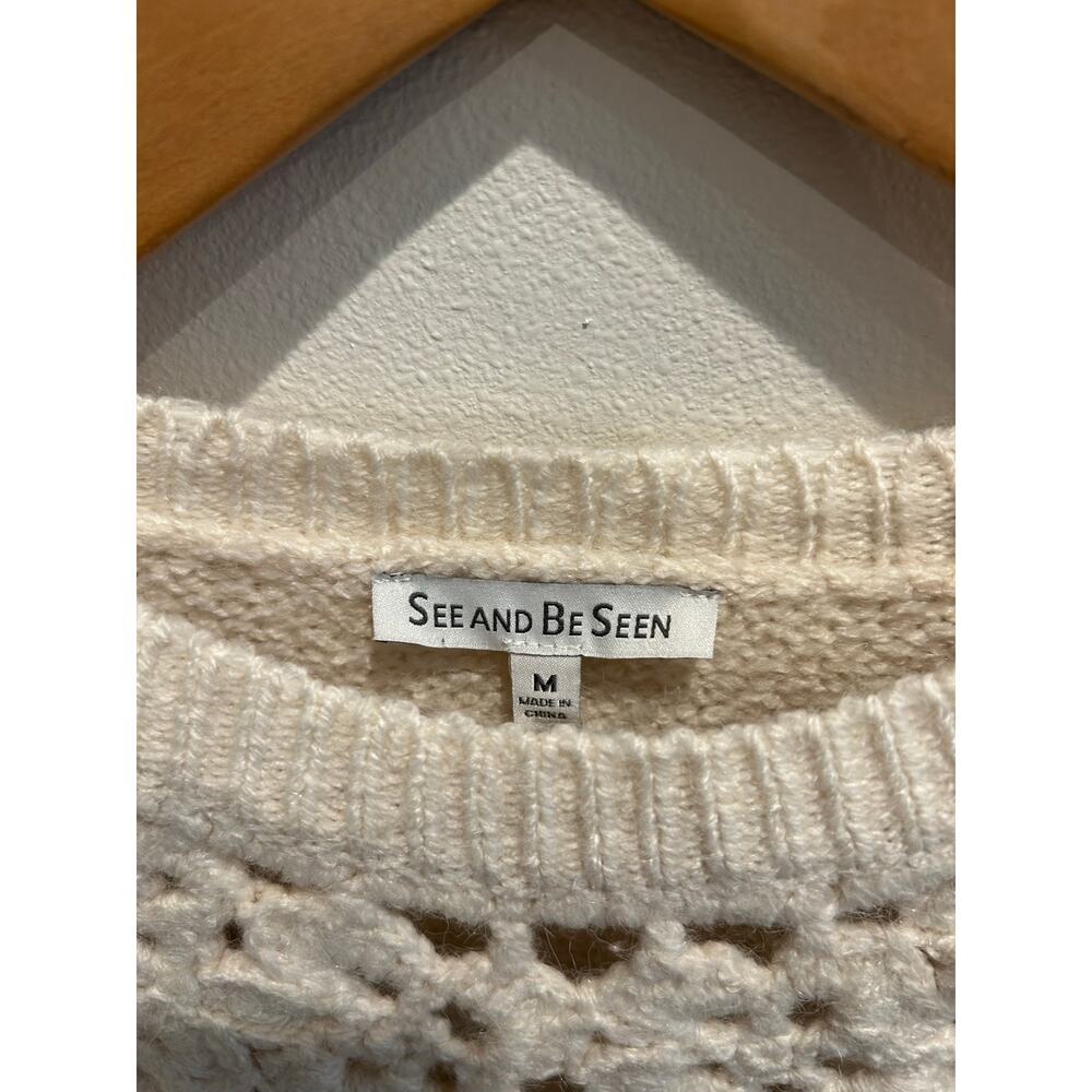 See and Be Seeing NWOT Crochet cream/ whit basic crew neck knit sweater sx M - Picture 4 of 6